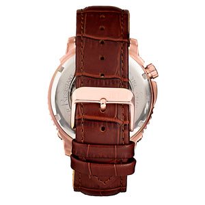 Reign Bauer Automatic Semi-Skeleton Leather-Band Watch - Rose Gold/White - REIRN6005