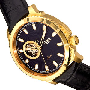 Reign Bauer Automatic Semi-Skeleton Leather-Band Watch - Gold/Black - REIRN6004