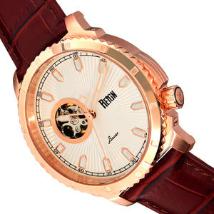 Reign Bauer Automatic Semi-Skeleton Leather-Band Watch - Rose Gold/White - REIRN6005