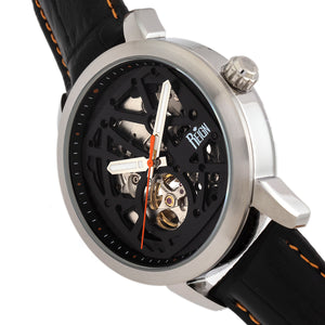 Reign Rudolf Automatic Skeleton Leather-Band Watch - Silver/Orange - REIRN5902