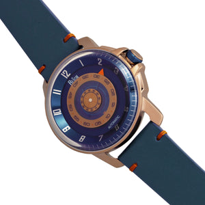 Reign Monarch Automatic Domed Leather-Band Watch - Rose Gold/Blue - REIRN5203