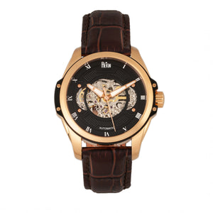 Reign Henley Automatic Semi-Skeleton Leather-Band Watch - Rose Gold/Brown - REIRN4506