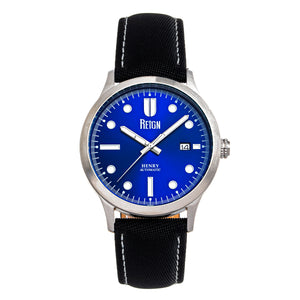 Reign Henry Automatic Canvas-Overlaid Leather-Band Watch w/Date - Blue - REIRN6204