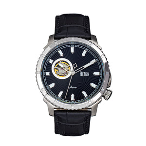Reign Bauer Automatic Semi-Skeleton Leather-Band Watch - Silver/Black - REIRN6002