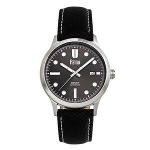 Reign Henry Automatic Canvas-Overlaid Leather-Band Watch w/Date