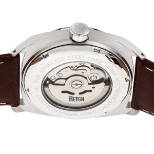 Reign Astro Semi-Skeleton Leather-Band Watch - Silver/Brown - REIRN5502
