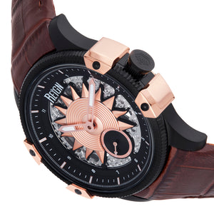 Reign Solstice Automatic Skeletonized Leather-Band Watch - Brown / Gold - REIRN6903