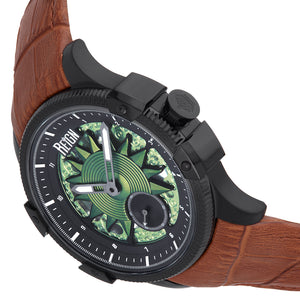 Reign Solstice Automatic Skeletonized Leather-Band Watch - Brown / Green- REIRN6904