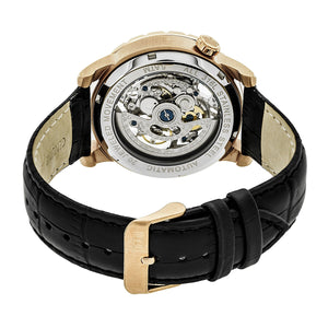 Reign Xavier Automatic Skeleton Leather-Band Watch - Rose Gold/Black - REIRN3906