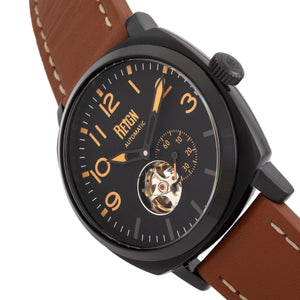 Reign Napoleon Automatic Semi-Skeleton Leather-Band Watch - Black/Brown - REIRN5805