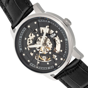 Reign Belfour Automatic Skeleton Leather-Band Watch - Silver/Black - REIRN3607