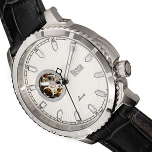Reign Bauer Automatic Semi-Skeleton Leather-Band Watch - Silver/White - REIRN6001