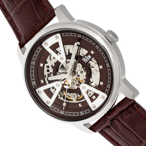 Reign Belfour Automatic Skeleton Leather-Band Watch - Silver/Brown - REIRN3602