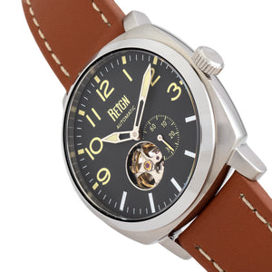 Reign Napoleon Automatic Semi-Skeleton Leather-Band Watch - Silver/Brown - REIRN5803