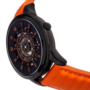 Reign Monterey Skeletonized Leather-Band Watch - Black/Orange - REIRN6405