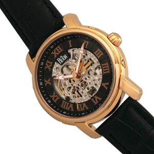 Reign Kahn Automatic Skeleton Leather-Band Watch - Rose Gold/Black - REIRN4306