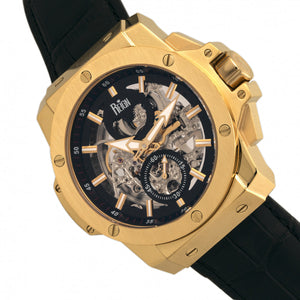 Reign Commodus Automatic Skeleton Leather-Band Watch - Gold/Black - REIRN4004