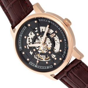 Reign Belfour Automatic Skeleton Leather-Band Watch - Rose Gold/Black - REIRN3605