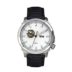 Reign Bauer Automatic Semi-Skeleton Leather-Band Watch - Silver/White - REIRN6001