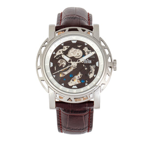 Reign Stavros Automatic Skeleton Leather-Band Watch - Silver/Dark Brown - REIRN3701