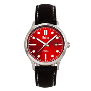 Reign Henry Automatic Canvas-Overlaid Leather-Band Watch w/Date - Red - REIRN6205