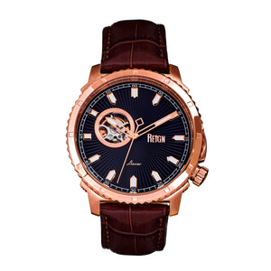 Reign Bauer Automatic Semi-Skeleton Leather-Band Watch - Rose Gold/Black - REIRN6006