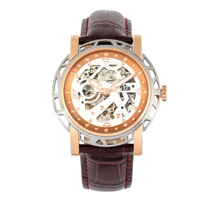 Reign Stavros Automatic Skeleton Leather-Band Watch - Rose Gold/White - REIRN3703