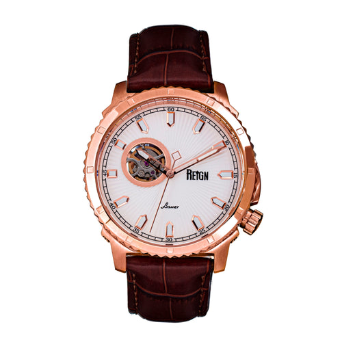 Reign Bauer Automatic Semi-Skeleton Leather-Band Watch - REIRN6005