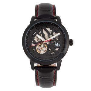 Reign Rudolf Automatic Skeleton Leather-Band Watch - Black/Red - REIRN5904