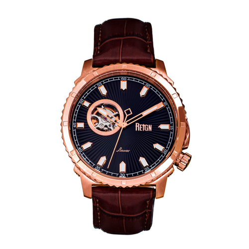 Reign Bauer Automatic Semi-Skeleton Leather-Band Watch - REIRN6006
