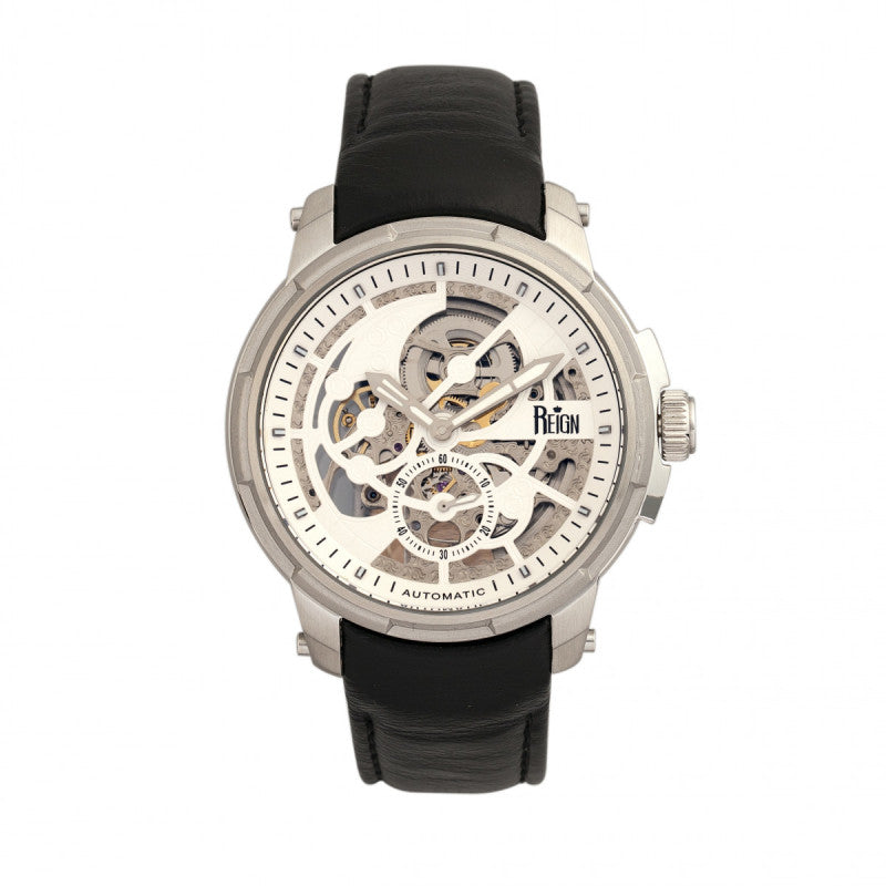 Reign Matheson Automatic Skeleton Dial Leather-Band Watch