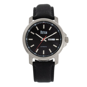 Reign Helios Automatic Leather-Band Watch w/Day/Date - Silver/Black - REIRN5705