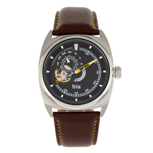 Reign Astro Semi-Skeleton Leather-Band Watch - Silver/Brown - REIRN5502