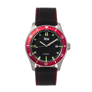 Reign Elijah Automatic Rubber Inlaid Leather-Band Watch W/Date - Black/Red - REIRN6504