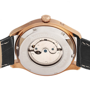Reign Gustaf Automatic Leather-Band Watch - Black/Rose Gold - REIRN1505