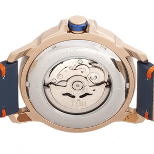 Reign Monarch Automatic Domed Leather-Band Watch - Rose Gold/Blue - REIRN5203