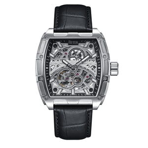 Reign Olympia Automatic Semi-Skeleton Leather-Band Watch - Silver - REIRN5601