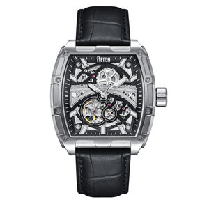 Reign Olympia Automatic Semi-Skeleton Leather-Band Watch - Silver/Black - REIRN5602