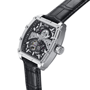 Reign Olympia Automatic Semi-Skeleton Leather-Band Watch - Silver/Black - REIRN5602