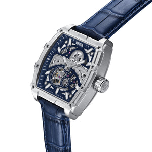 Reign Olympia Automatic Semi-Skeleton Leather-Band Watch - Silver/Blue - REIRN5603