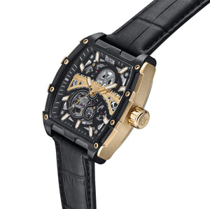 Reign Olympia Automatic Semi-Skeleton Leather-Band Watch - Black/Gold - REIRN5605