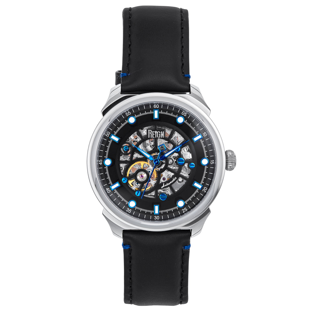 Reign Weston Automatic Skeletonized Leather-Band Watch